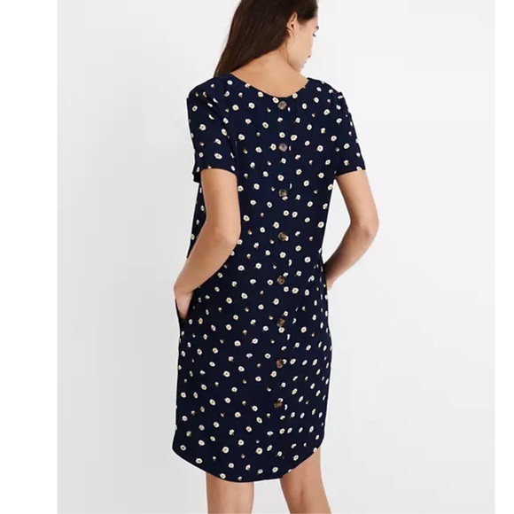 Madewell Navy Blue Button Easy Dress in Daisy Dot - Picture 2 of 14